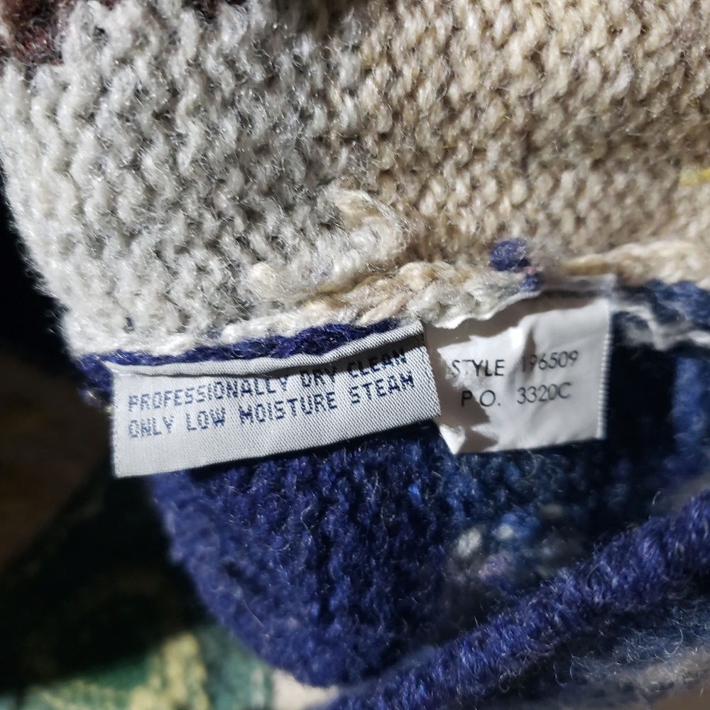Signatures by Northern Isles Wool Handknit Patchwork Wool Cardigan Sweater, sz M - Picture 10 of 14